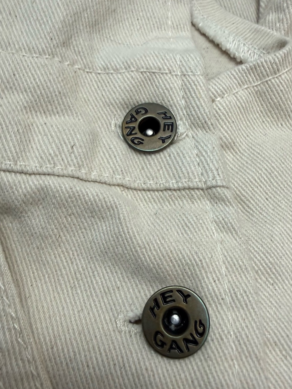 Hey Gang | Cream Canvas Knee Patch BIB Overalls | Natural Denim | Size 1 - Small - Picture 4 of 7